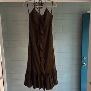 J. Crew Brown Polka Dot Midi Dress